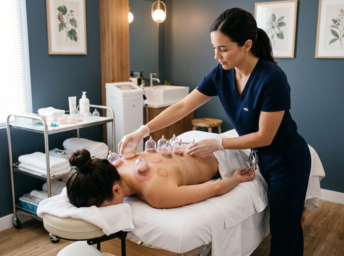 Traditional cupping therapy session with glass cups